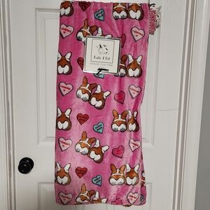 Pickle & Dot Pink Corgi Valentines's Day Blanket Throw NWT